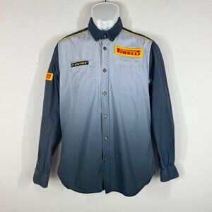 Pirelli Mens Button Down Shirt Gray Size M Patches Logo Long Sleeve